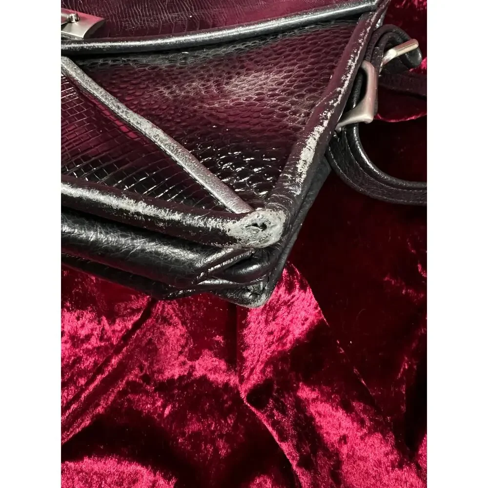 Vintage Y2K Black Leather Shoulder Bag - Reptile Embossed Patchwork Purse